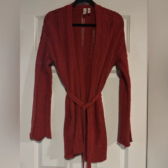 Anthro Meadow Rue Pointelle Chunky Knit Cardigan Sweater, Rust colored, Small - Picture 4 of 10